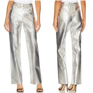 NWOT Weworewhat Mirror Shiny Silver Metallic Straight Leg Pant